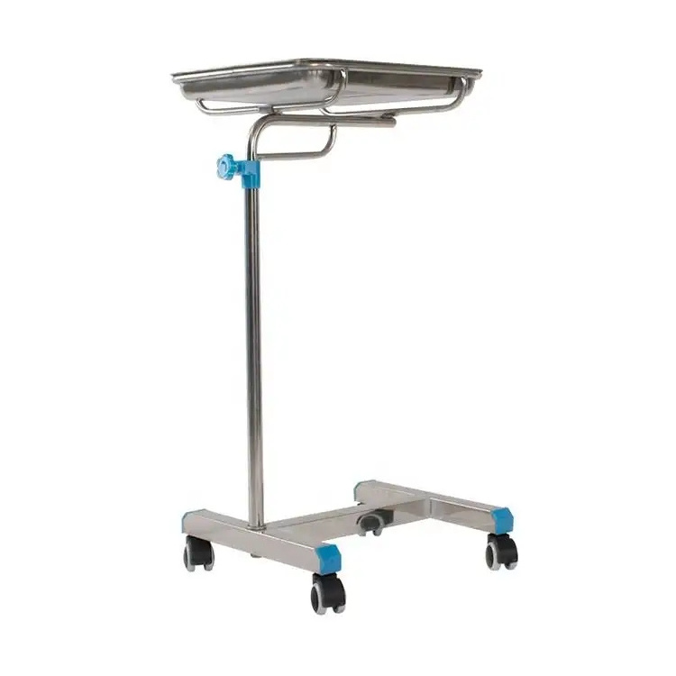 Hot Selling Hospital Instrument Height Adjustable Medical Stainless Steel Tray Table Mayo Trolley