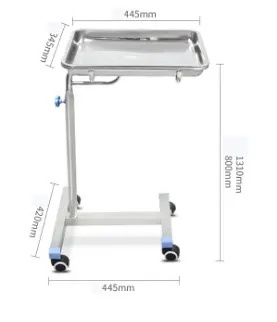 Hot Selling Hospital Instrument Height Adjustable Medical Stainless Steel Tray Table Mayo Trolley