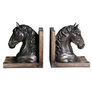 Resin Animal bookcase display Office home study model room resin crafts horse head horse bookends by decoration