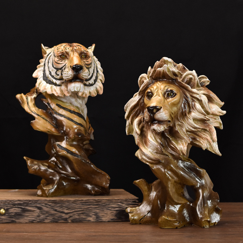 Creative retro lion head decoration home living room office study desktop animal resin arts and crafts decoration