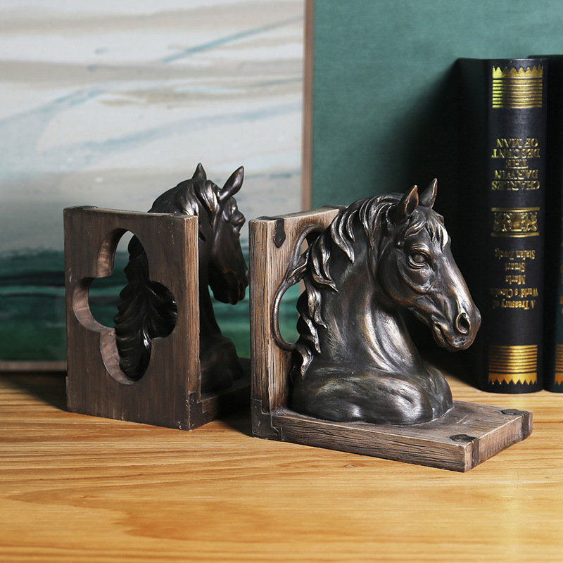 Resin Animal bookcase display Office home study model room resin crafts horse head horse bookends by decoration