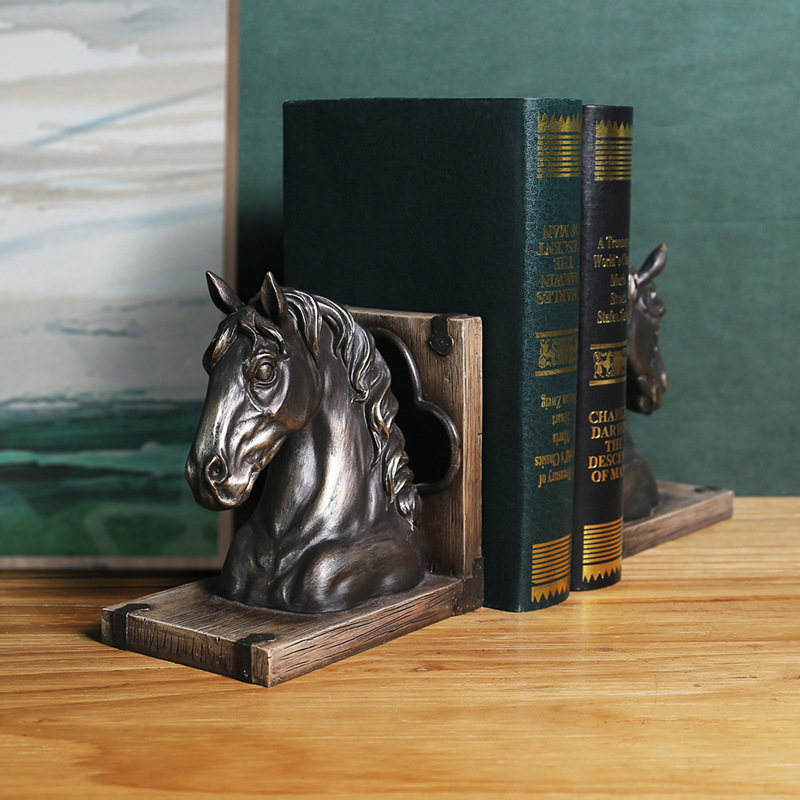 Resin Animal bookcase display Office home study model room resin crafts horse head horse bookends by decoration