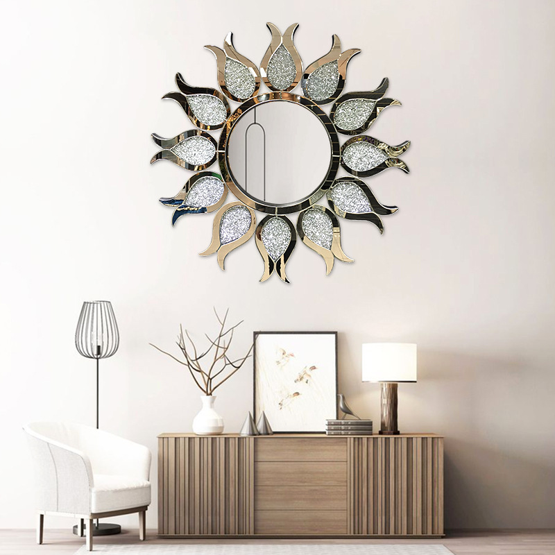 Crushed Diamond Mirrored Console Table with Wall Mirror Set Mirrored Hallway Table Furniture set