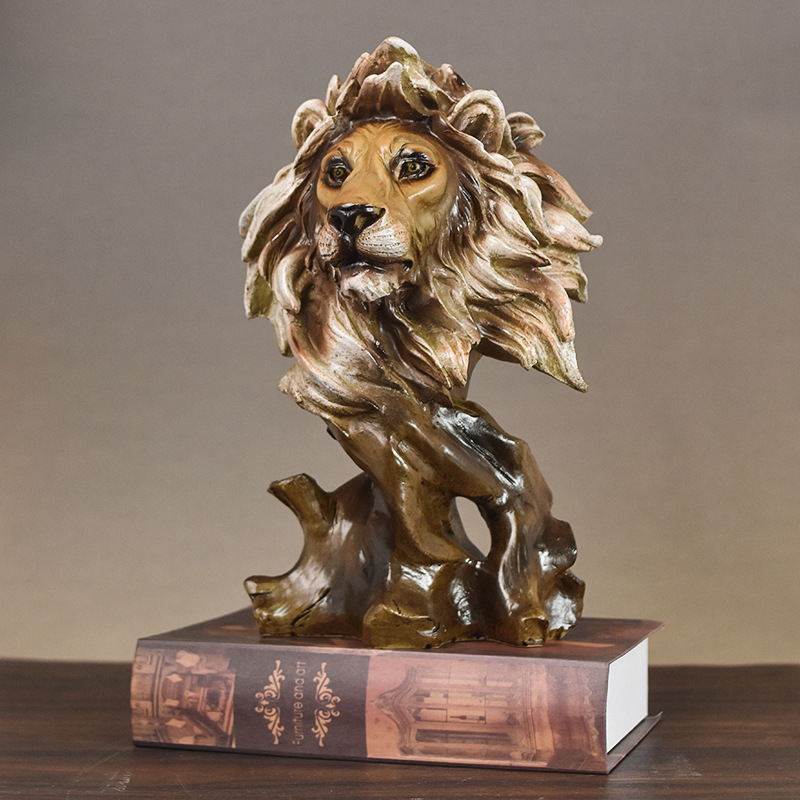 Creative retro lion head decoration home living room office study desktop animal resin arts and crafts decoration