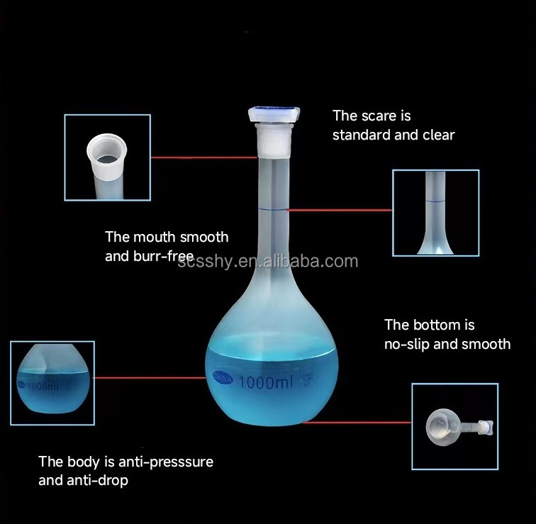 Laboratory Multiple specifications PP material round plastic measuring volumetric flasks Chemical Volumetric Flask