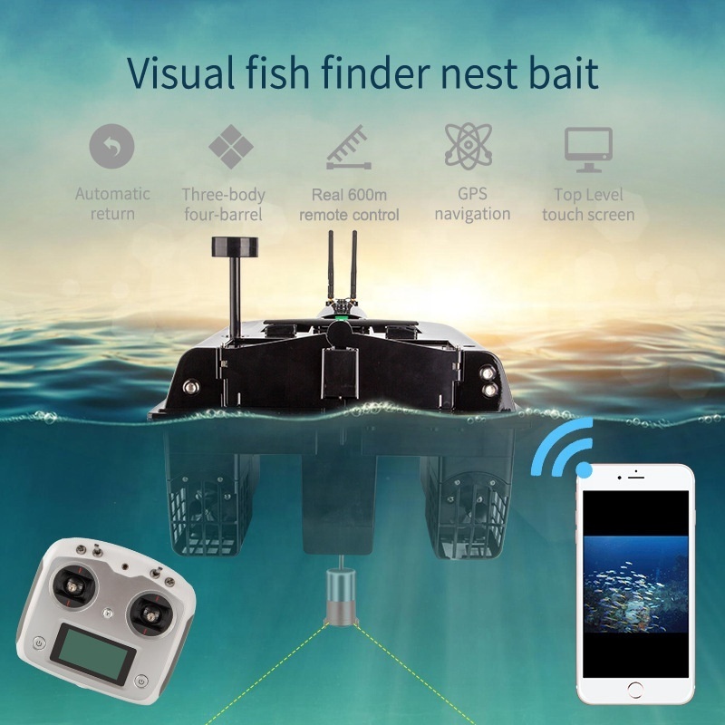 Rising 2023 New China GPS RC 16000 mAh 4 Hoppers 600m Control With Fish Finder Carp Fishing Bait Boats