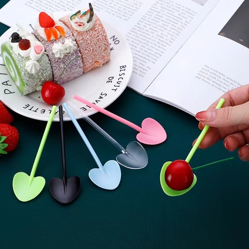 Disposable Plastic Food Scoop Heart Shape Plastic PS Ice Cream Measuring Spoon Dessert Cake Food Scoop custom