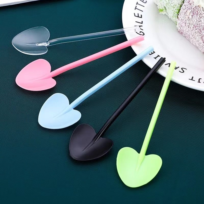 Disposable Plastic Food Scoop Heart Shape Plastic PS Ice Cream Measuring Spoon Dessert Cake Food Scoop custom