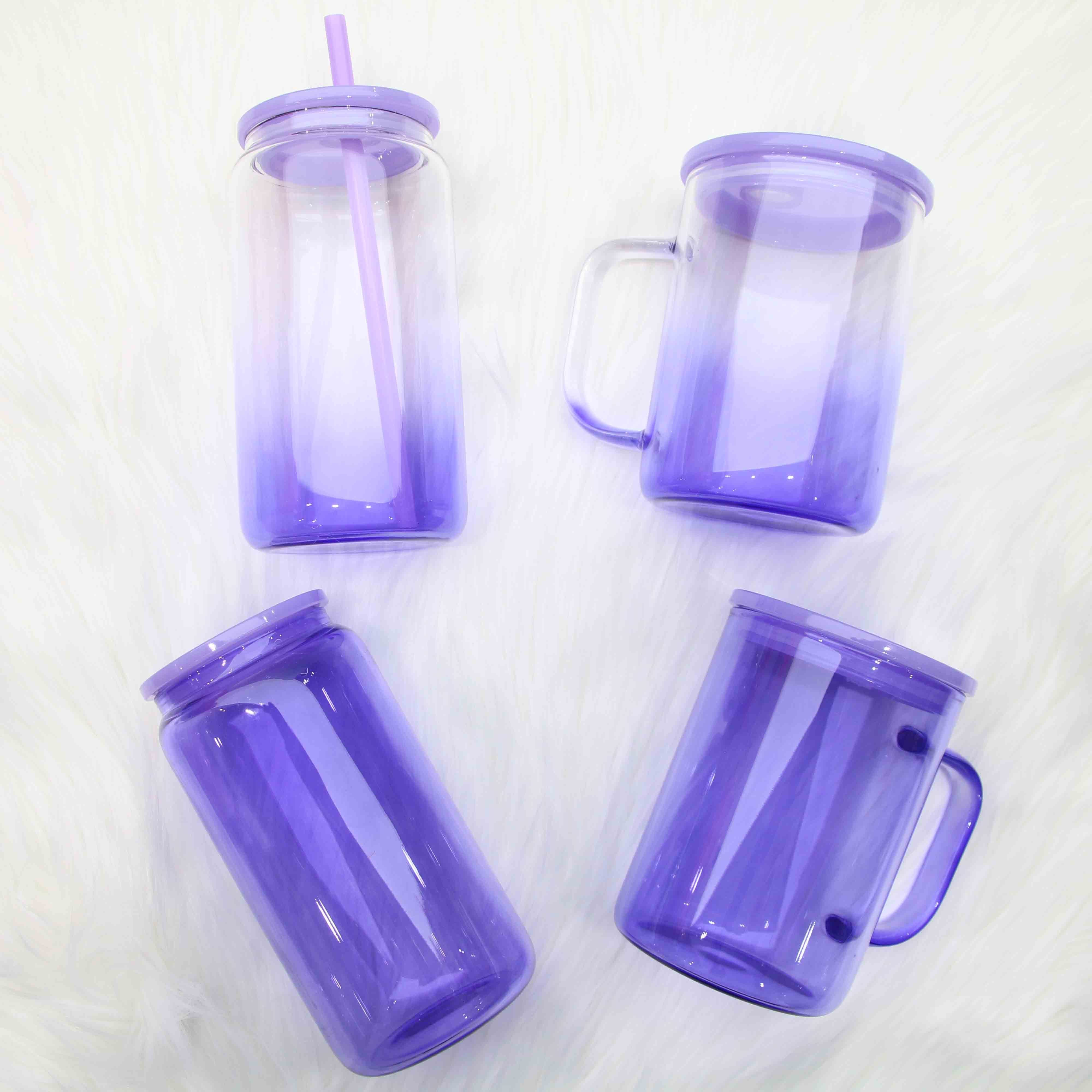 libby sublimation glass can mug with lid and straw 16oz  libbey glass can ombre jelly glass can with plastic lids