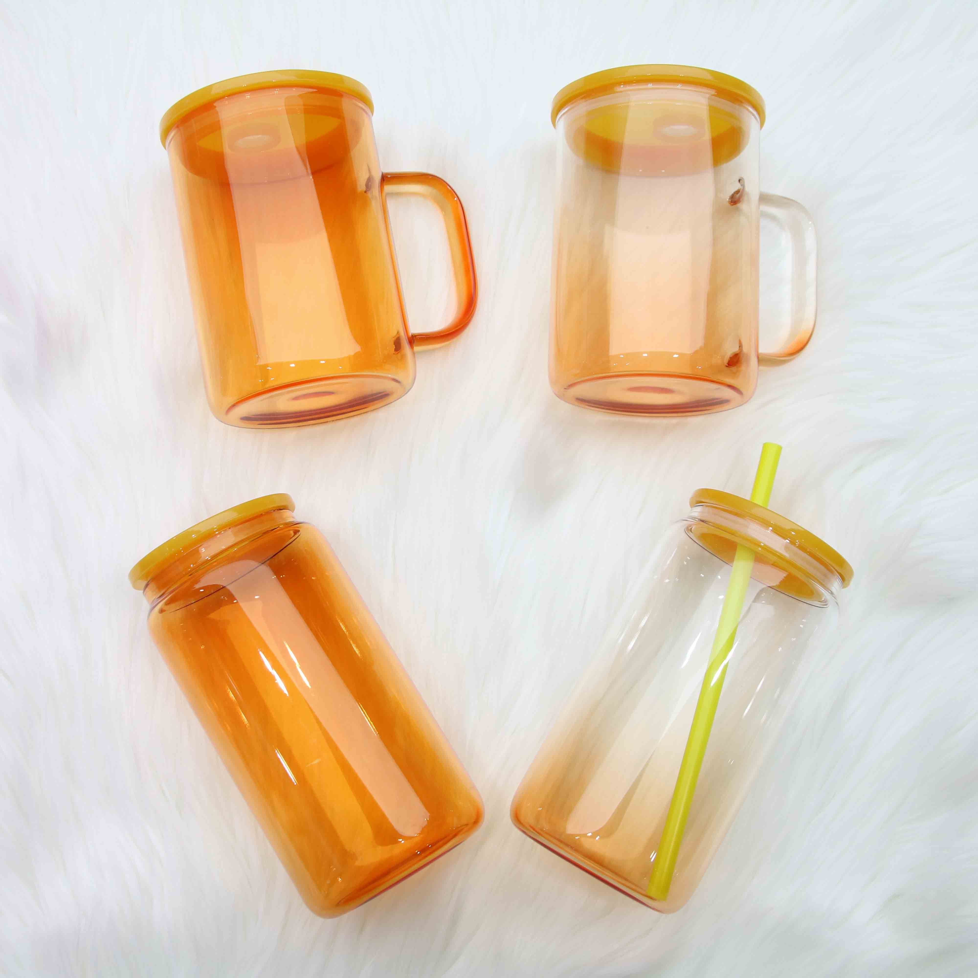 libby sublimation glass can mug with lid and straw 16oz  libbey glass can ombre jelly glass can with plastic lids