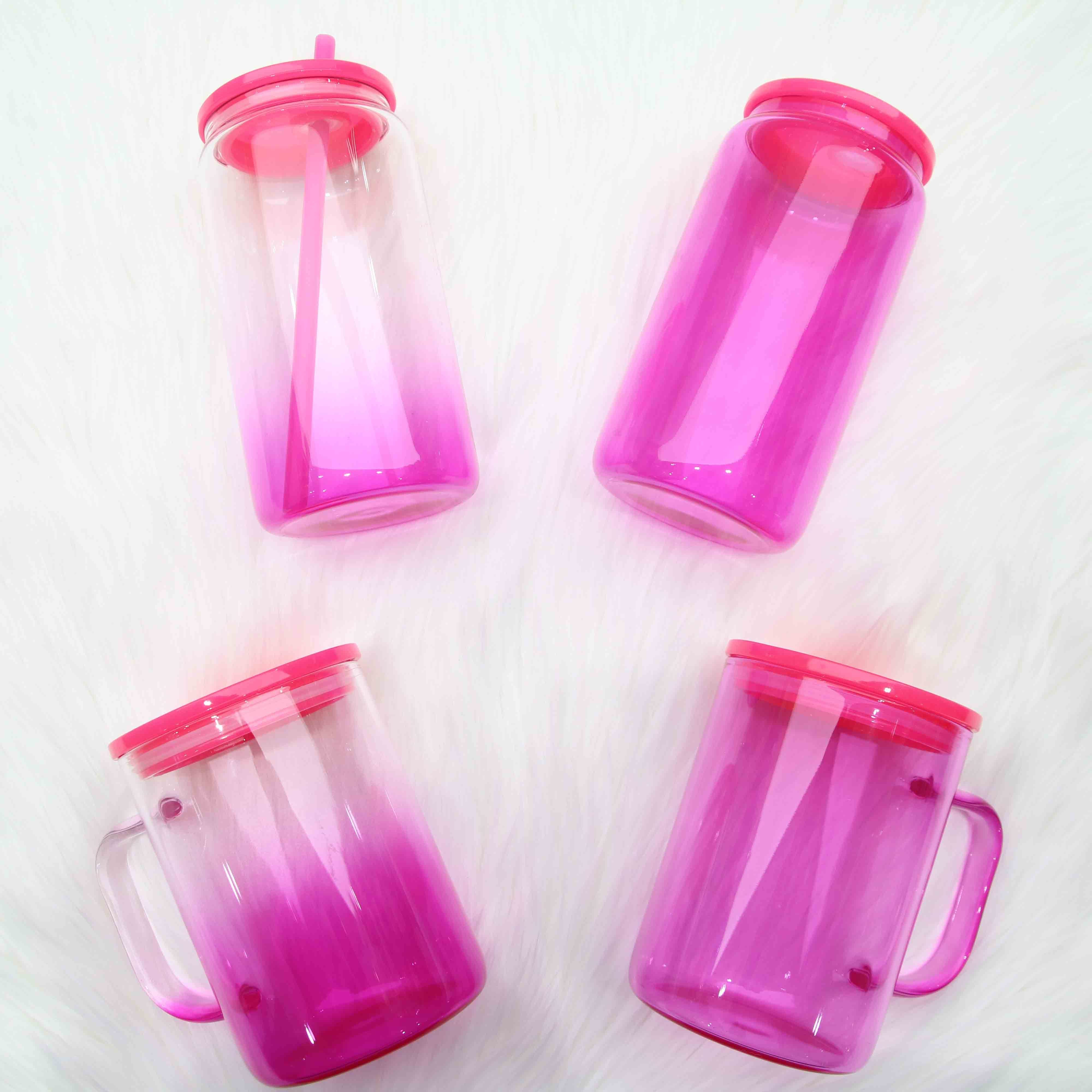 libby sublimation glass can mug with lid and straw 16oz  libbey glass can ombre jelly glass can with plastic lids