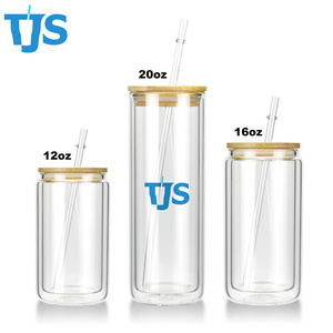 Glass snow globe tumbler double wall glass with bamboo lid and straw sublimation glass snowglobe tumblers