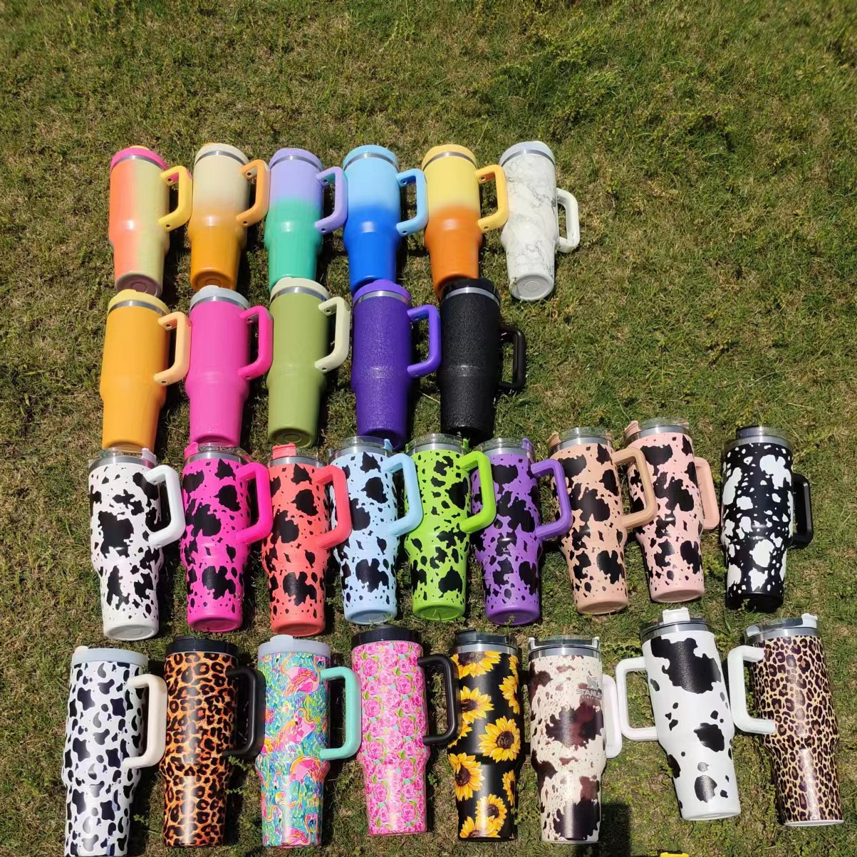 UV cow print  40oz tumbler with handle cheetah sunflower dog paw laser 40oz sublimation shimmer tumblers