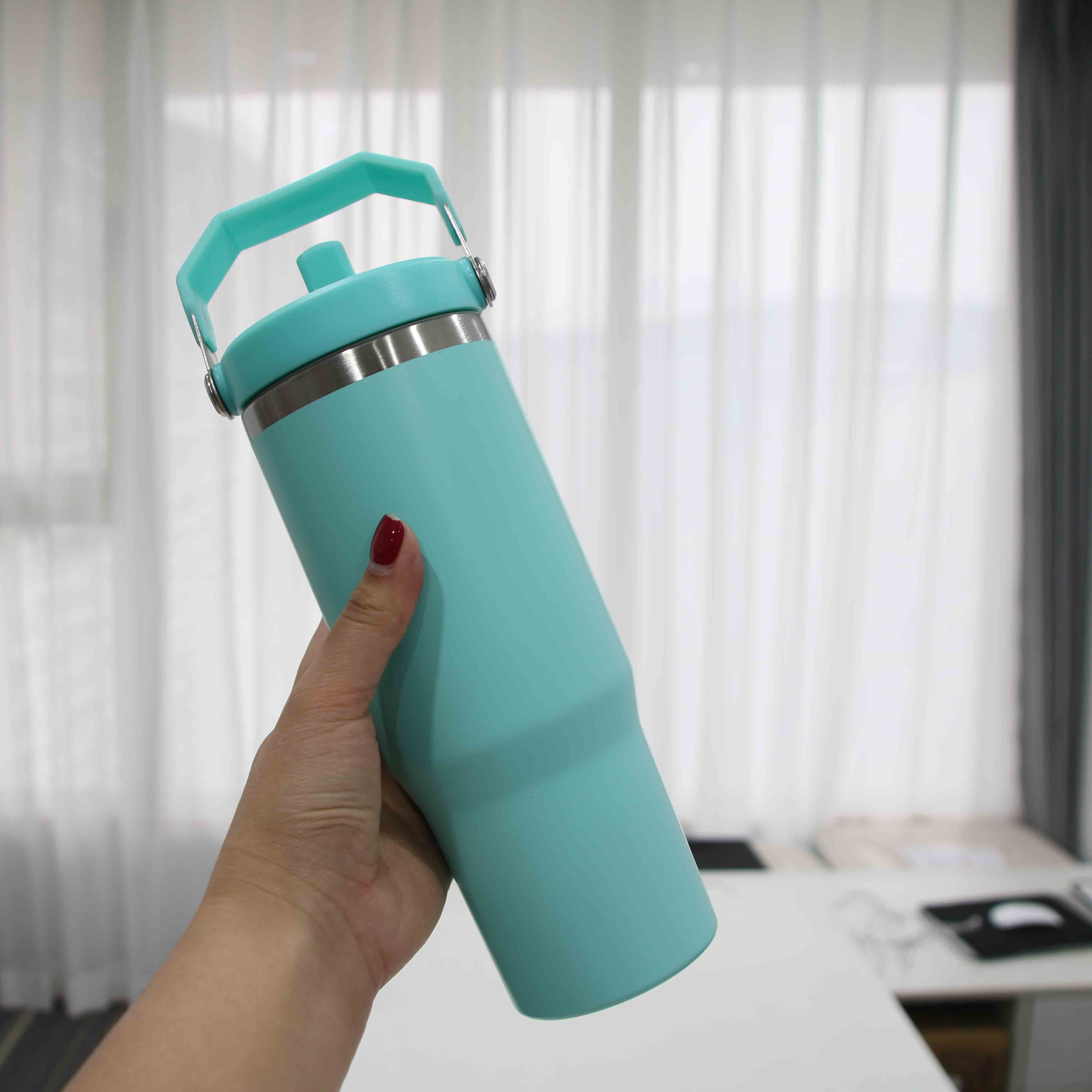 30oz flip straw sublimation water bottle school student insulated 30oz flip up sublimation tumblers with handle outdoor