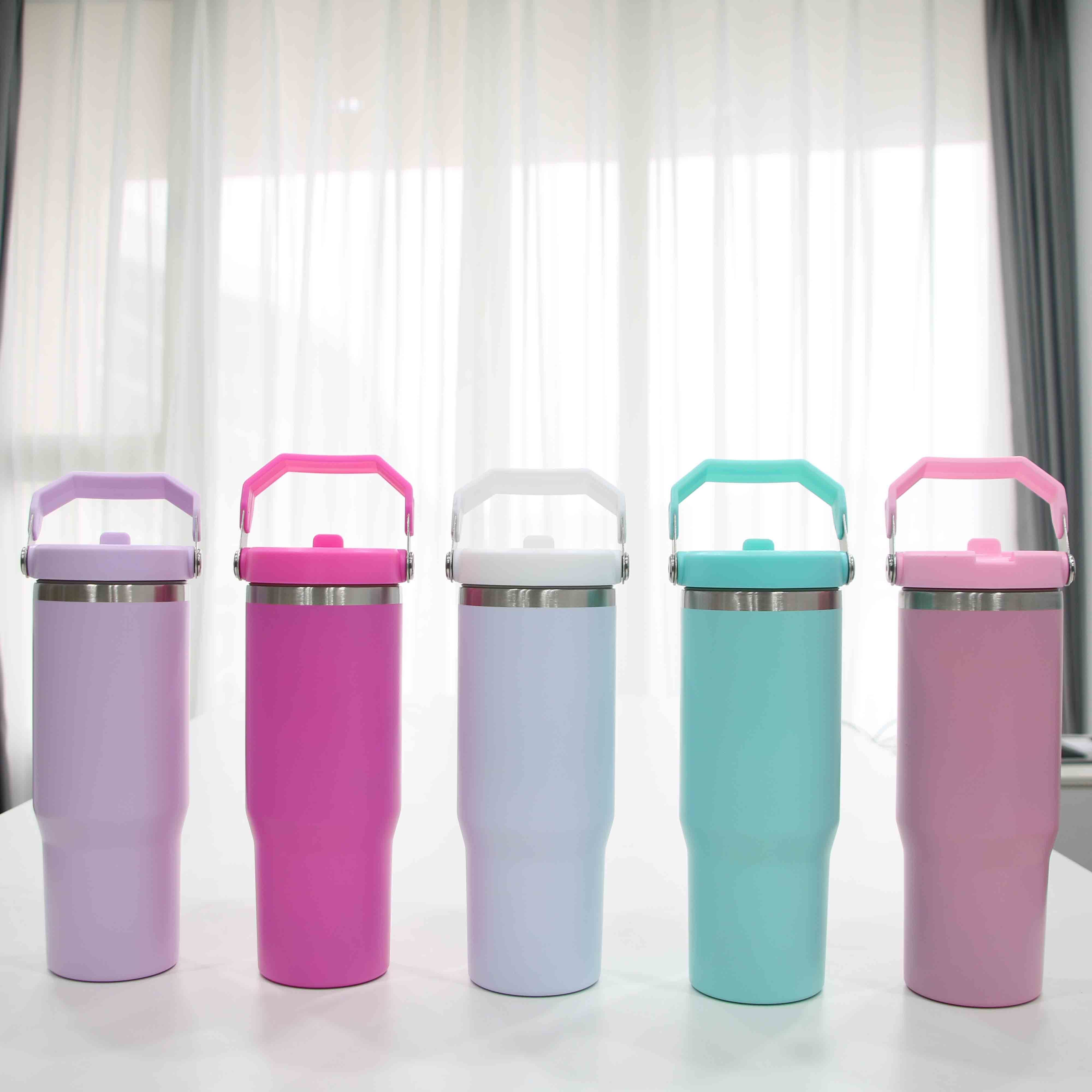 30oz flip straw sublimation water bottle school student insulated 30oz flip up sublimation tumblers with handle outdoor