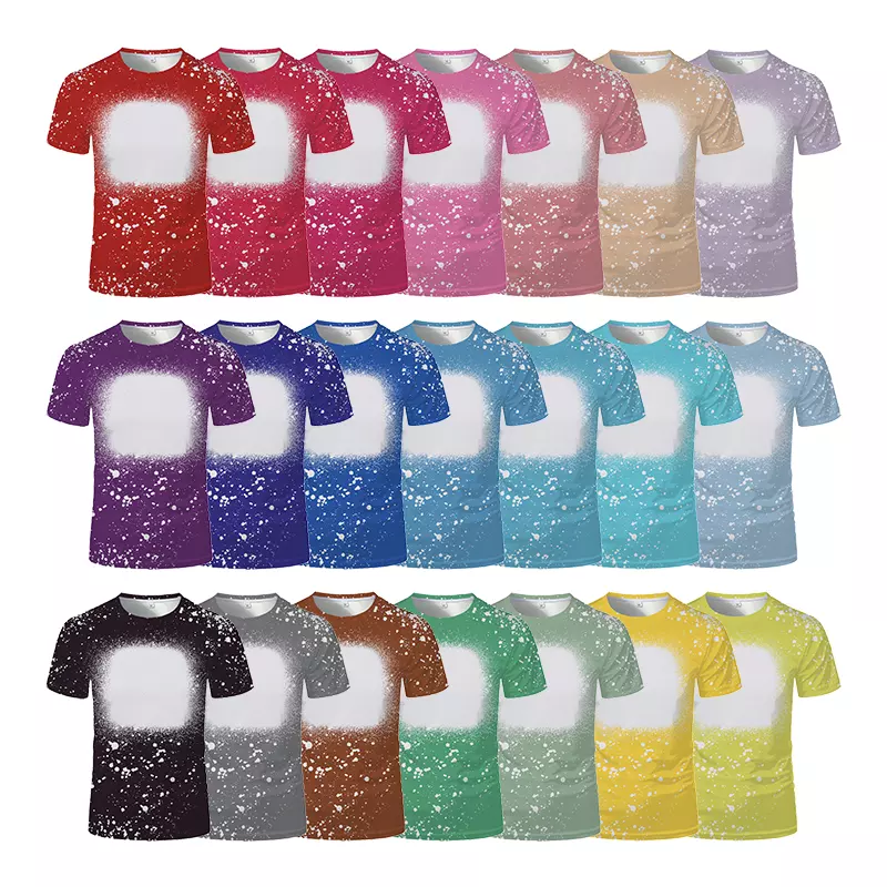 Wholesale 42 Options Polyester T Shirt faux Sublimation bleach tie dye T Shirts For Sublimation Print Pattern