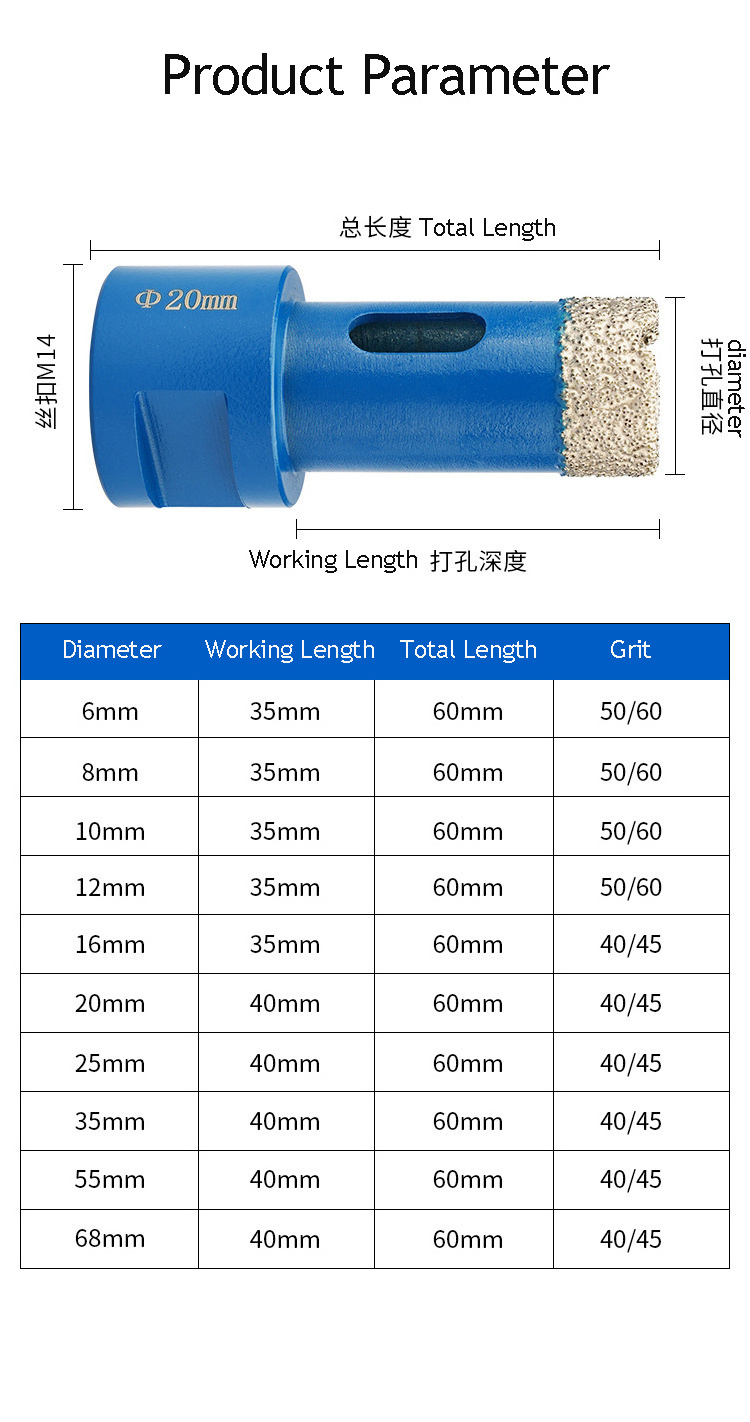 vacuum brazed hole drill diamond hole saw drill bit 10pcs diamond core drill bits set for Stone Ceramic Porcel tile hole saw