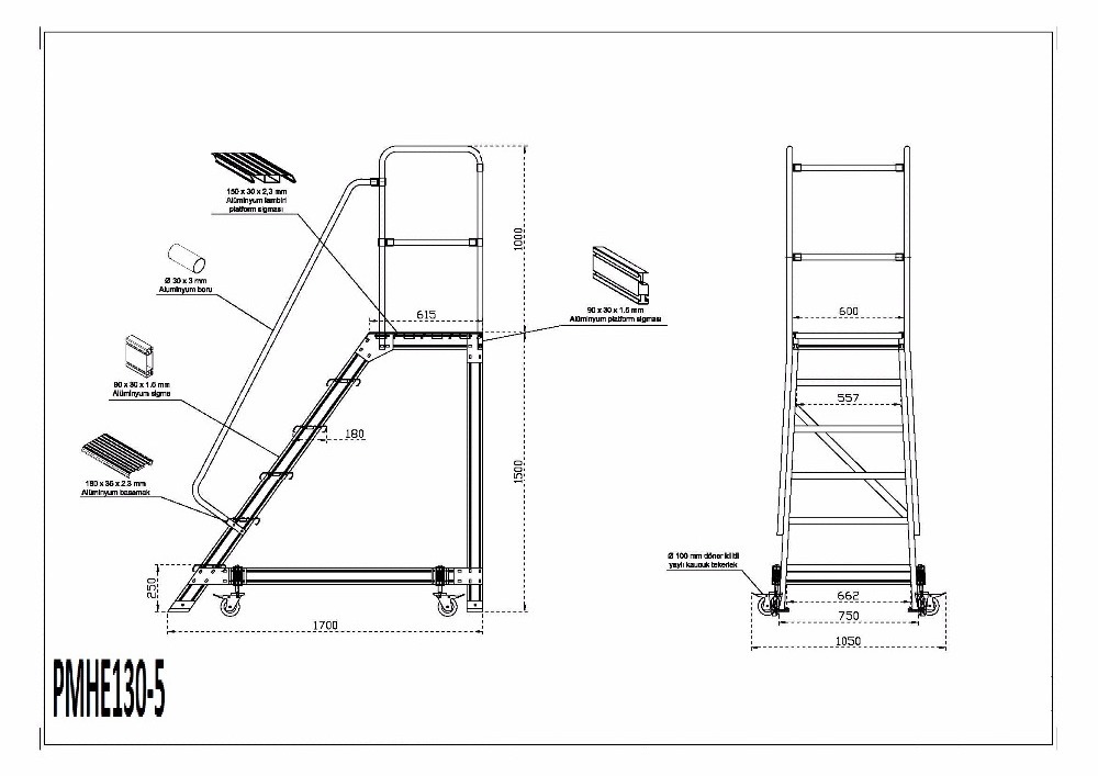 Aluminum platform folding step ladder