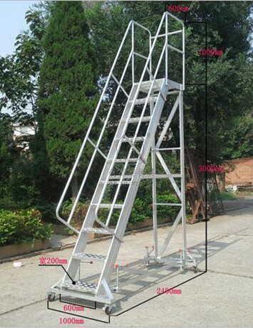 China Aluminium Platform Safety Ladders Warehouse Steel Easy Moving Heavy Duty Safety Platform Ladder with Wheels