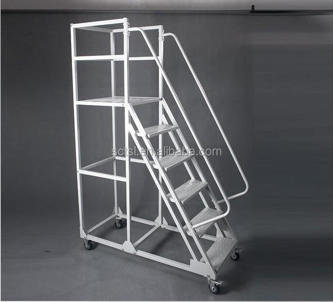 China Aluminium Platform Safety Ladders Warehouse Steel Easy Moving Heavy Duty Safety Platform Ladder with Wheels