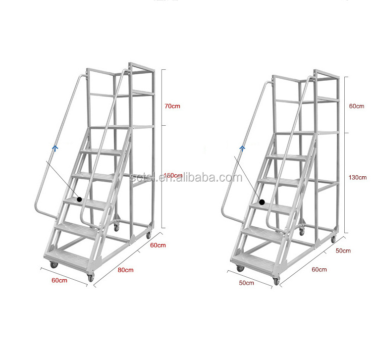 China Aluminium Platform Safety Ladders Warehouse Steel Easy Moving Heavy Duty Safety Platform Ladder with Wheels