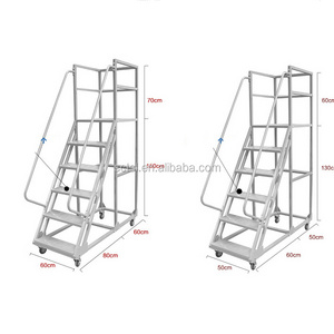 China Aluminium Platform Safety Ladders Warehouse Steel Easy Moving Heavy Duty Safety Platform Ladder with Wheels