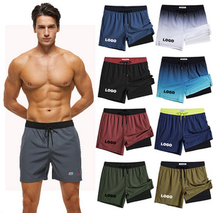 Customized Mens 5 inch Compression Liner 2 in 1 Beach Shorts Swim Trunks with Zipper Pocket