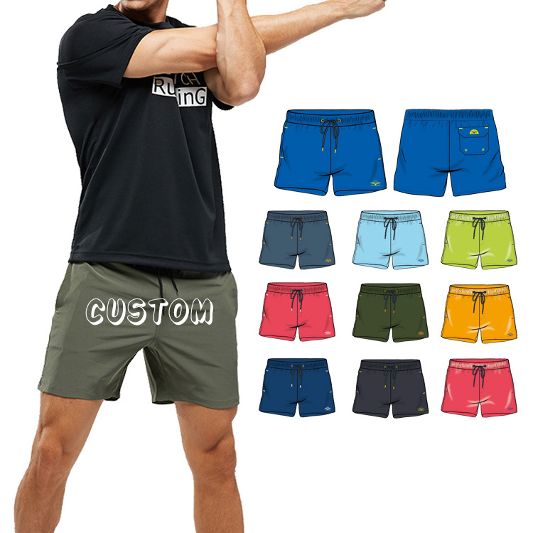 Customized Mens Compression Liner 2 in 1 Gym Shorts Beach Shorts Swim Trunks with Zipper Pocket