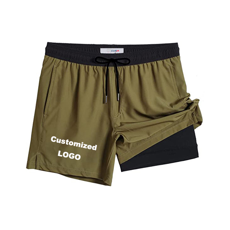 Customized Mens 5 inch Compression Liner 2 in 1 Beach Shorts Swim Trunks with Zipper Pocket