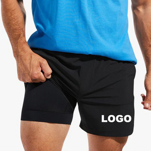 Customized Mens Compression Liner 2 in 1 Gym Shorts Beach Shorts Swim Trunks with Zipper Pocket