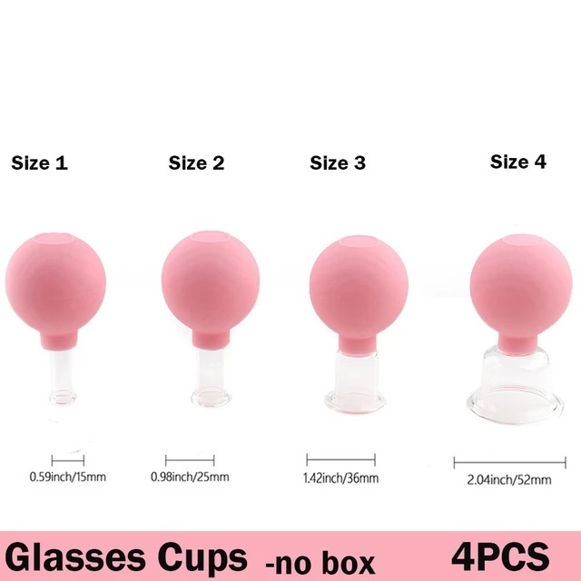 Chinese Vacuum Cupping Set of 4 Rubber Suction Glass Cupping Set for Body Facial Cupping Massager