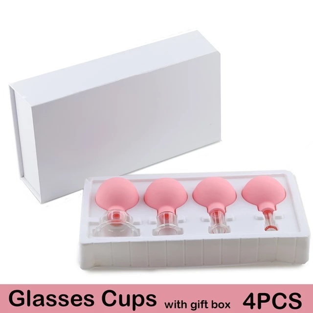 Chinese Vacuum Cupping Set of 4 Rubber Suction Glass Cupping Set for Body Facial Cupping Massager