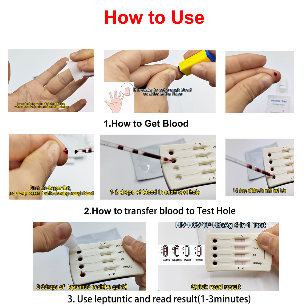 Test At Home Use 4-in-1 Multi Disease Rapid Syphilis And HIV HIV/HCV/TP/HBsAg Test Kit With Free Gift Cassette Test kit