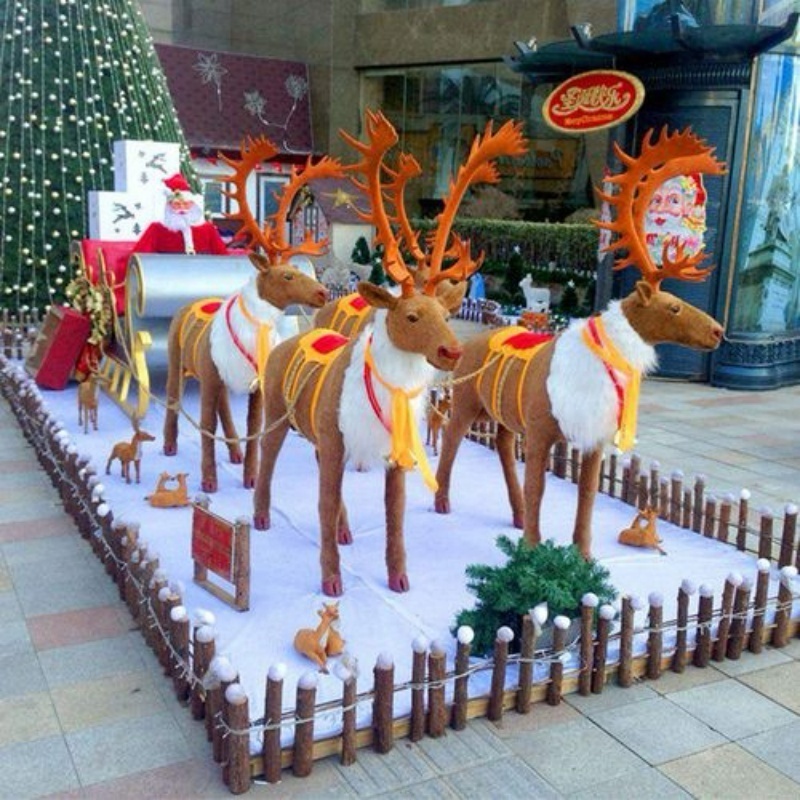 Large High Quality Customized Christmas Ornament Fiberglass Santa Sleigh Decoration Stone Carvings & Sculptures