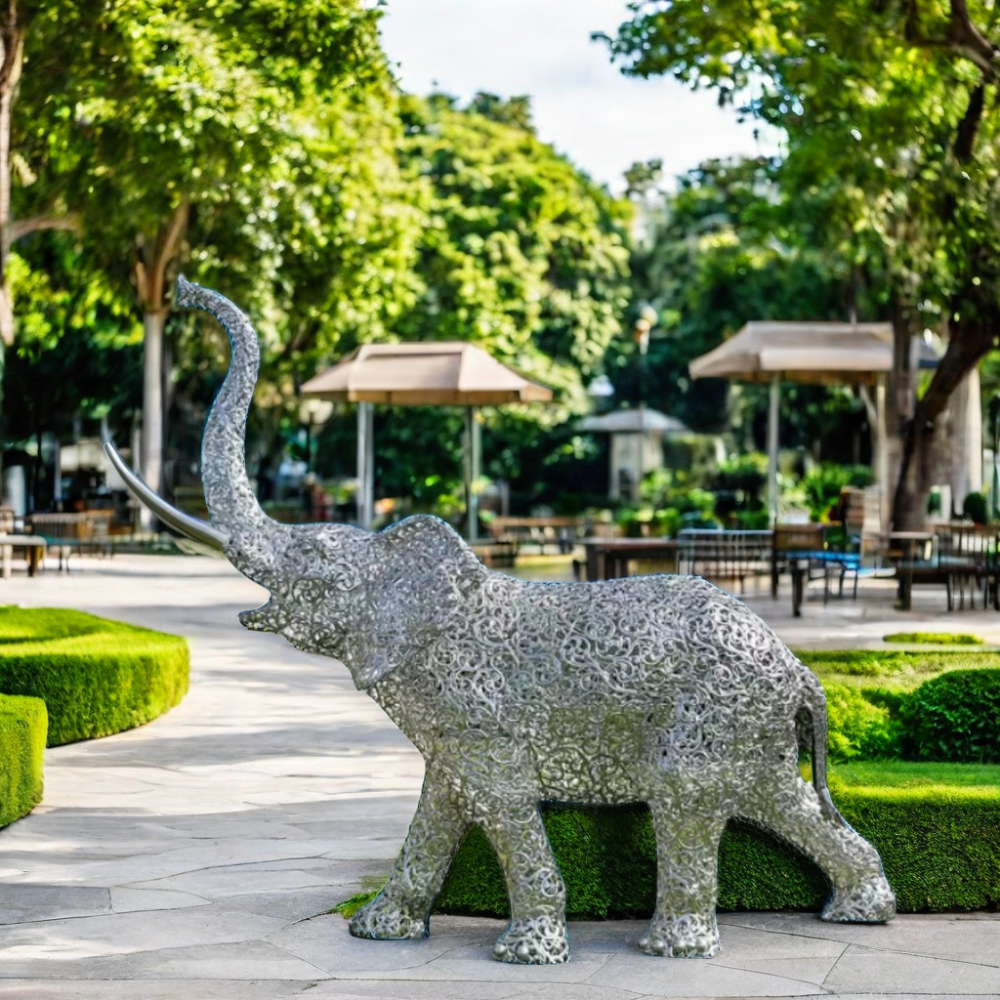 Factory Outdoor Garden Decor Modern Art LifeSize Metal Stainless Steel Elephant Statue Hollow Stainless Steel Elephant Statue