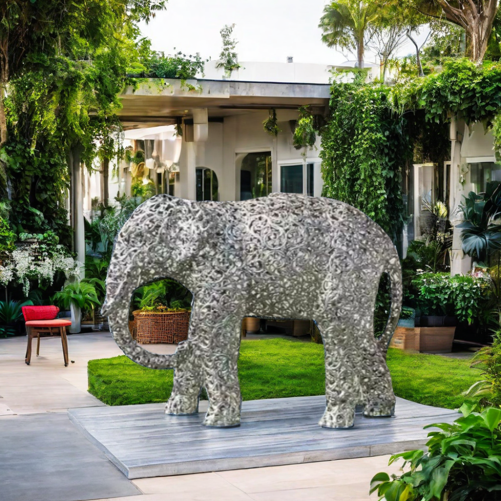 Factory Outdoor Garden Decor Modern Art LifeSize Metal Stainless Steel Elephant Statue Hollow Stainless Steel Elephant Statue