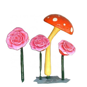 Hot sale Factory custom handmade colorful artificial fiberglass flowers statue outdoor decoration fiberglass art sculpture