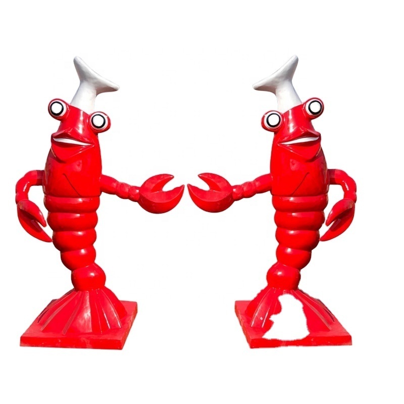 Customized cartoon fiberglass lobster sculpture for seafood restaurant hot pot restaurant fiberglass statue welcome decorations