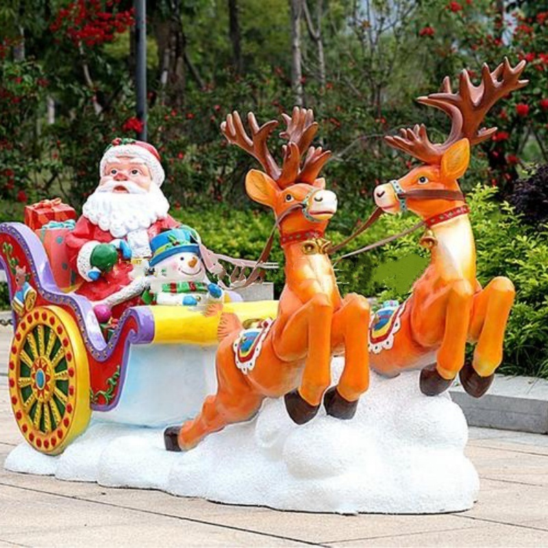 Large High Quality Customized Christmas Ornament Fiberglass Santa Sleigh Decoration Stone Carvings & Sculptures