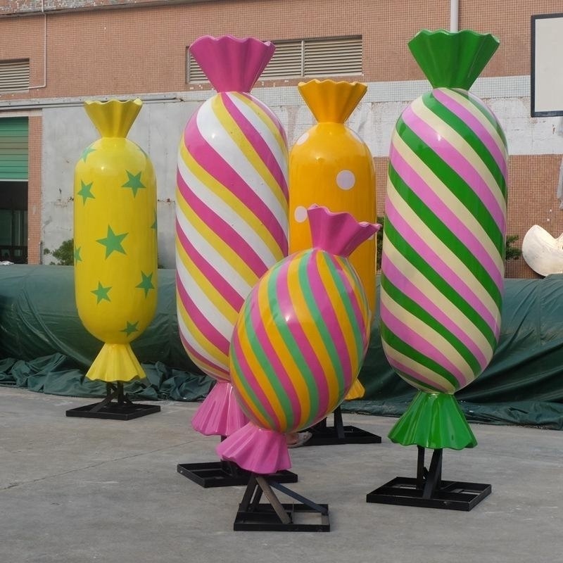 Customized Large Fiberglass Candy Props Sculpture Life Size Giant Lollipop Candyland Candy For Indoor Outdoor Decorations