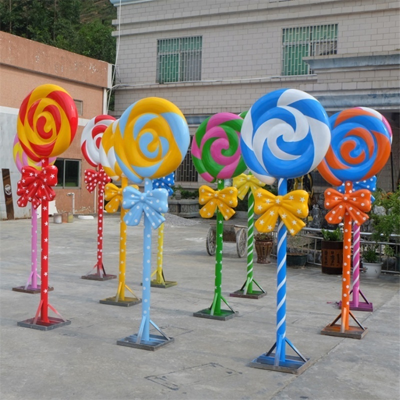 Customized Large Fiberglass Candy Props Sculpture Life Size Giant Lollipop Candyland Candy For Indoor Outdoor Decorations