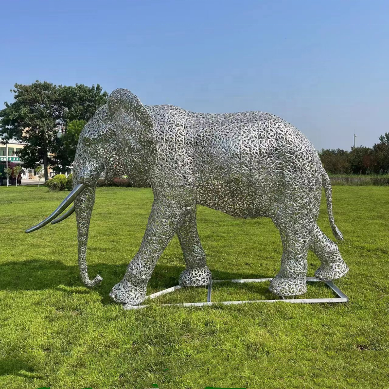 Factory Outdoor Garden Decor Modern Art LifeSize Metal Stainless Steel Elephant Statue Hollow Stainless Steel Elephant Statue