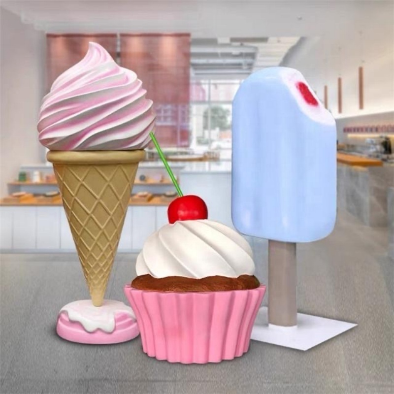 Customizable Ice Cream Resin Fiberglass Sculpture Macaron Donut Outdoor Decoration Ice Cream Fiberglass Sculpture