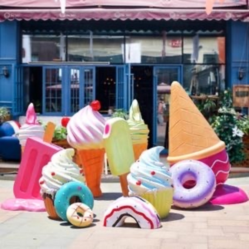 Customizable Ice Cream Resin Fiberglass Sculpture Macaron Donut Outdoor Decoration Ice Cream Fiberglass Sculpture