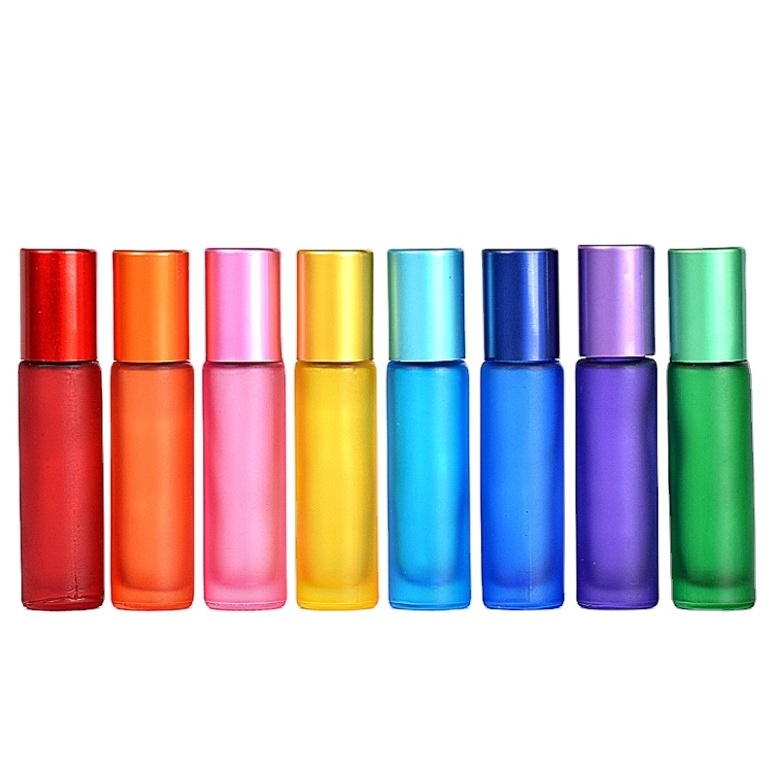 High quality 10ml rainbow color Gradient Perfume Glass Roll On Bottle Colored Glass Bottle Essential Oil Roll On Bottle