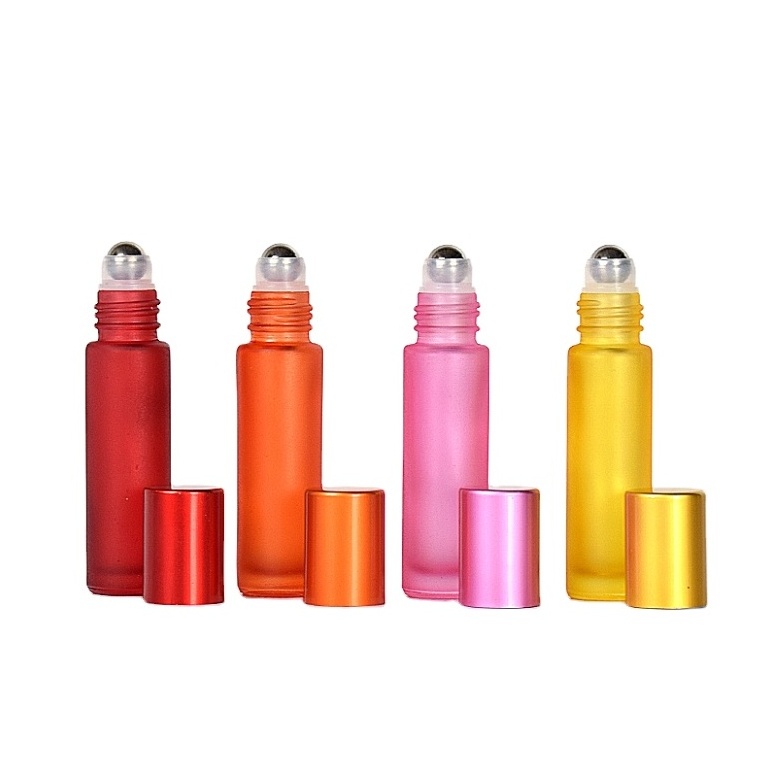 High quality 10ml rainbow color Gradient Perfume Glass Roll On Bottle Colored Glass Bottle Essential Oil Roll On Bottle