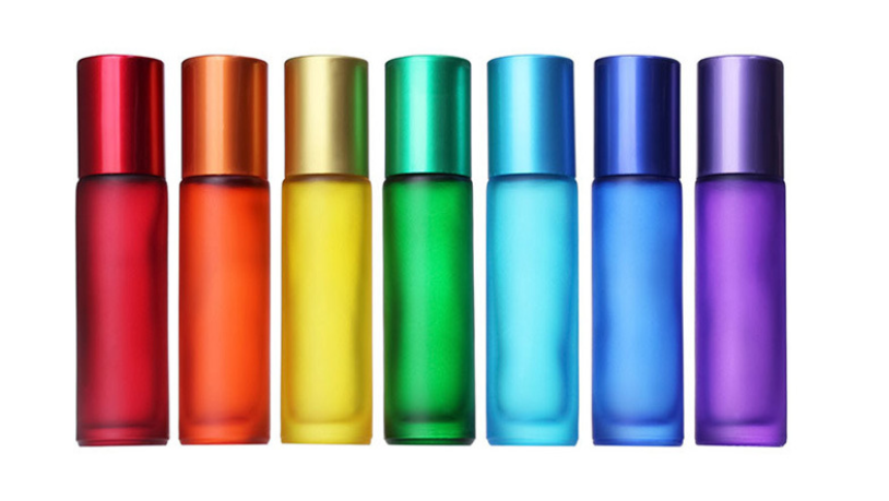 High quality 10ml rainbow color Gradient Perfume Glass Roll On Bottle Colored Glass Bottle Essential Oil Roll On Bottle