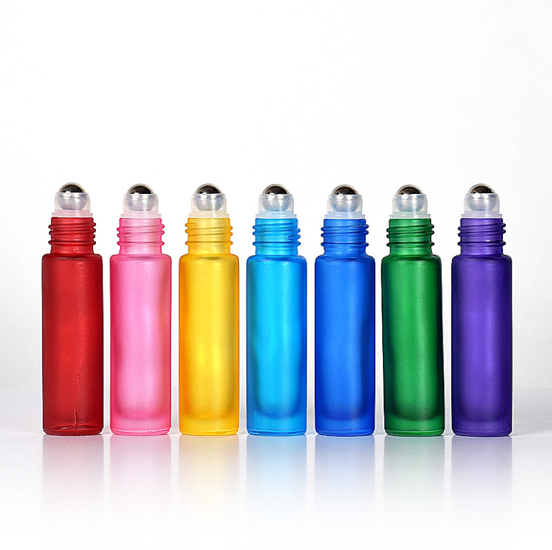 High quality 10ml rainbow color Gradient Perfume Glass Roll On Bottle Colored Glass Bottle Essential Oil Roll On Bottle