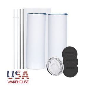 USA Warehouse 20oz Skinny Straight Sublimation Tumbler Flat Edge Blank Stainless Steel Tumblers With Straw And Rubber Bottom