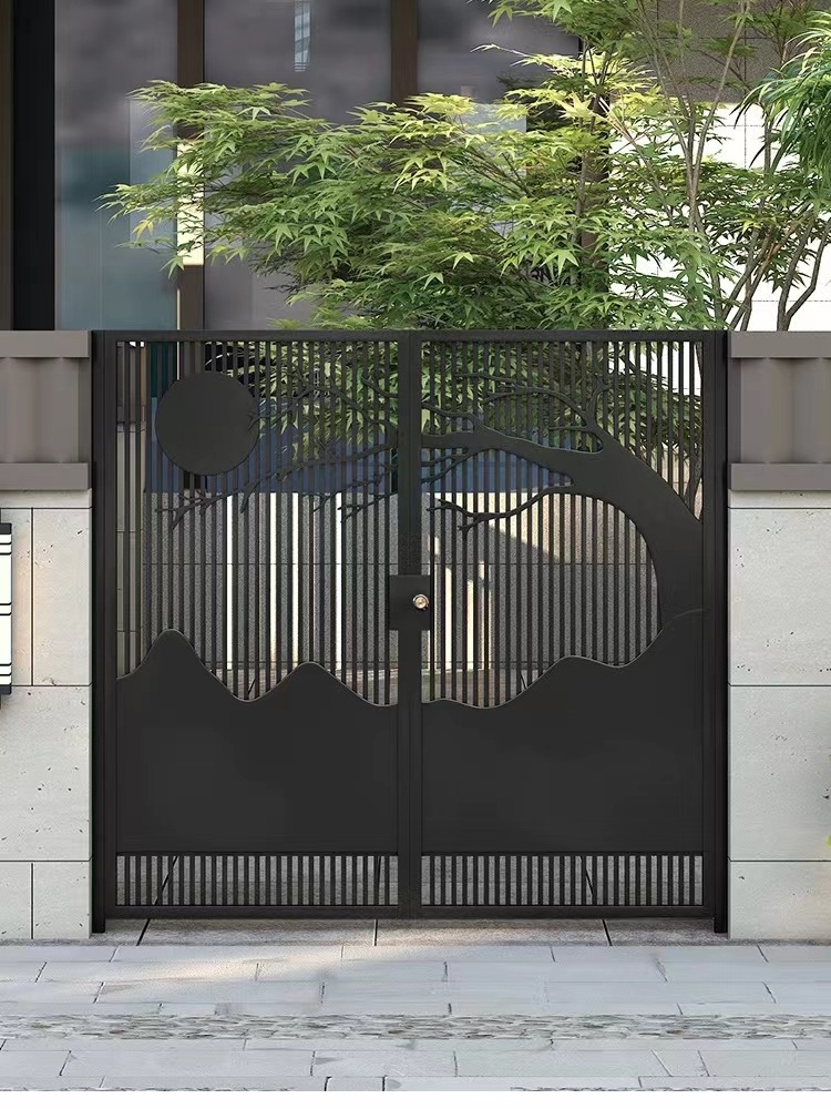 Elegant modern wrought iron gate design low price iron pipe fence gate design automatic remote control wrought iron metal gate